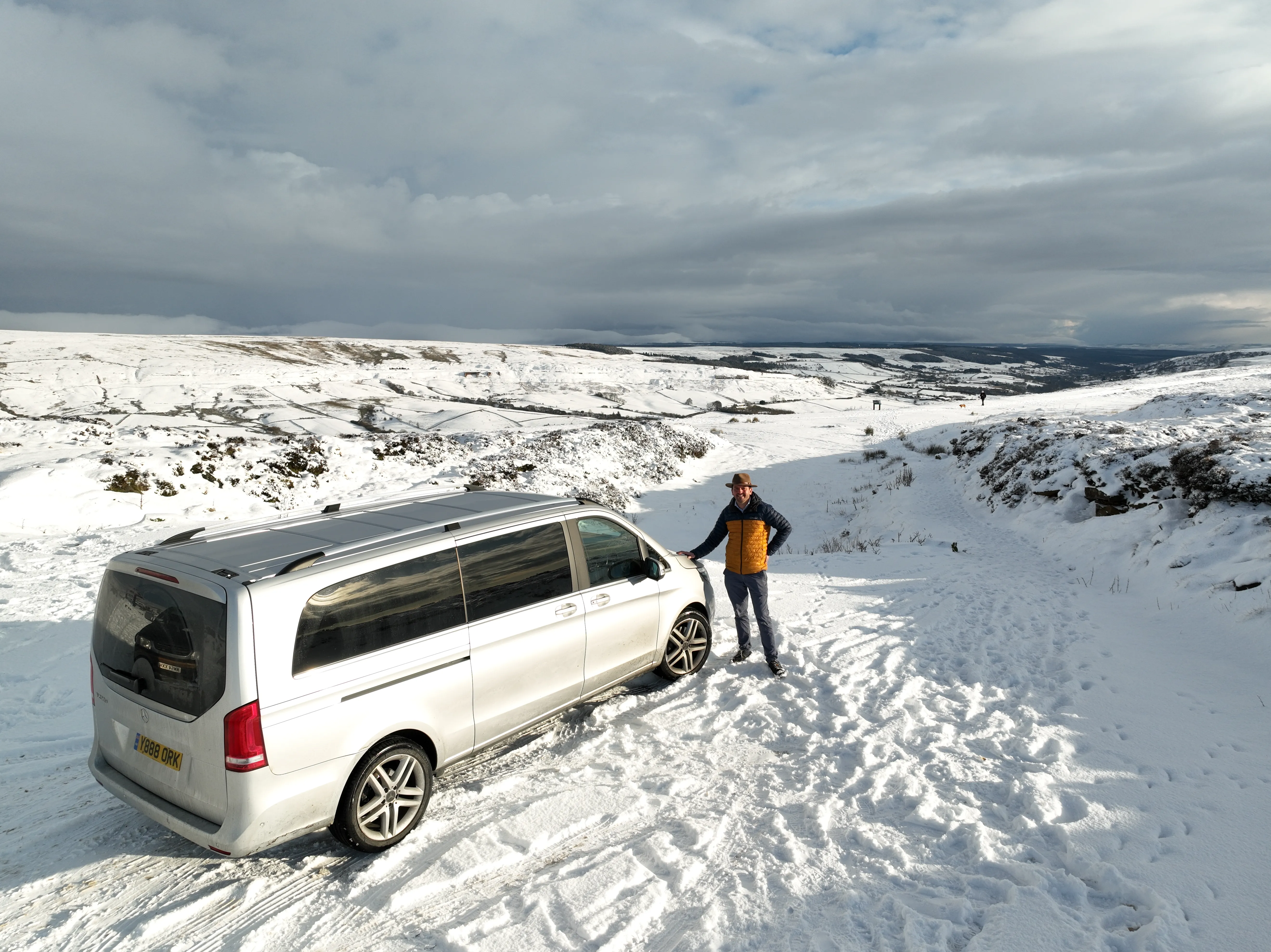 Aerial view of the Mercedes-Benz V-Class on a Yorkshire road